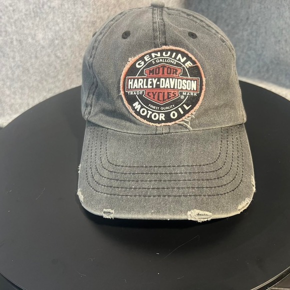 Harley-Davidson Other - Harley Davidson Mens Distressed Genuine Motor Oil Biker Trucker Hat Grey Black